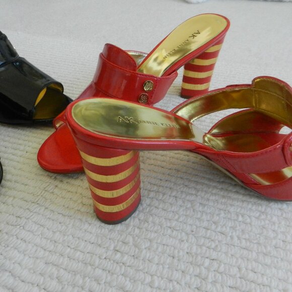 TWO PAIRS AK Anne Klein Red & BLACK PATENT Open Toe Slide Sandals Size 10M - Picture 2 of 14